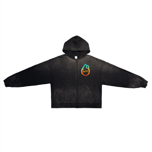 Lunar Enigma - Ultra Heavyweight Post-Apocalyptic Aesthetic Hand-Frayed Monkey Washed Zip Hoodie